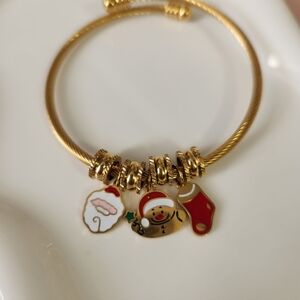Stainless Steel Christmas Charm Cuff Bracelet